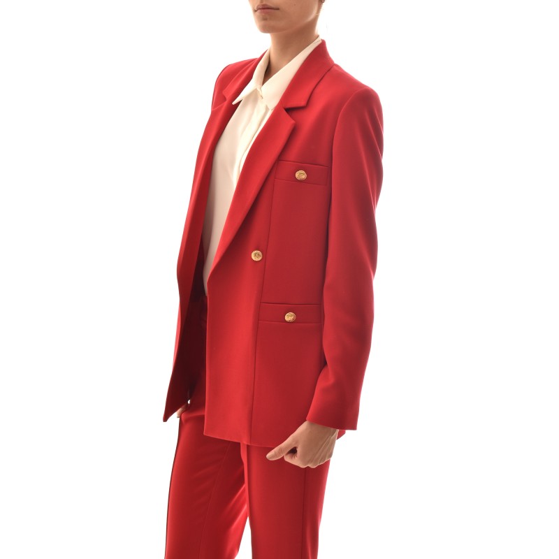 Forel Double Breasted Blazer With Gold Buttons-Red