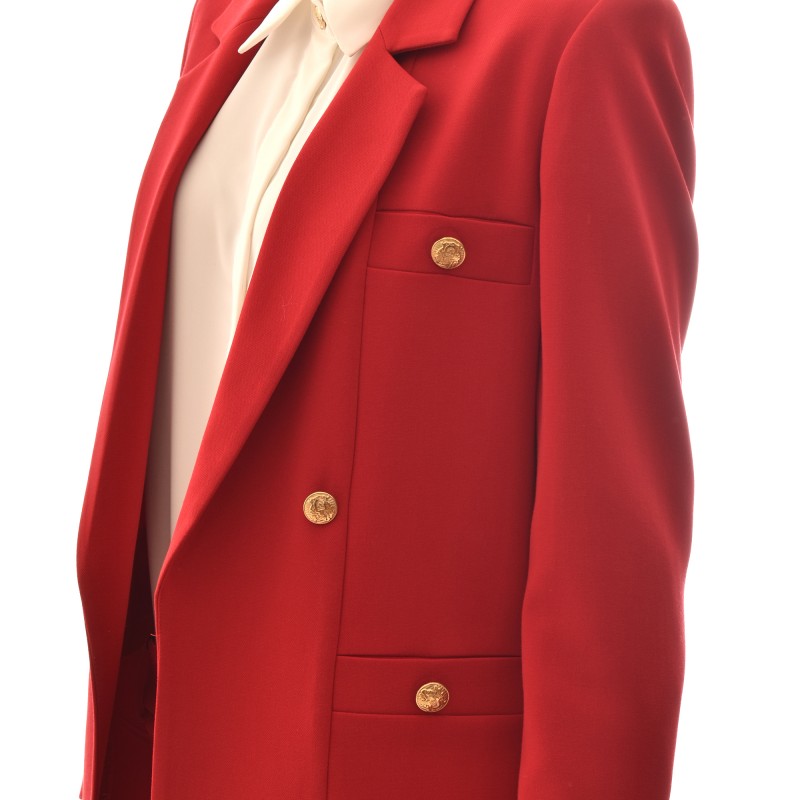 Forel Double Breasted Blazer With Gold Buttons-Red