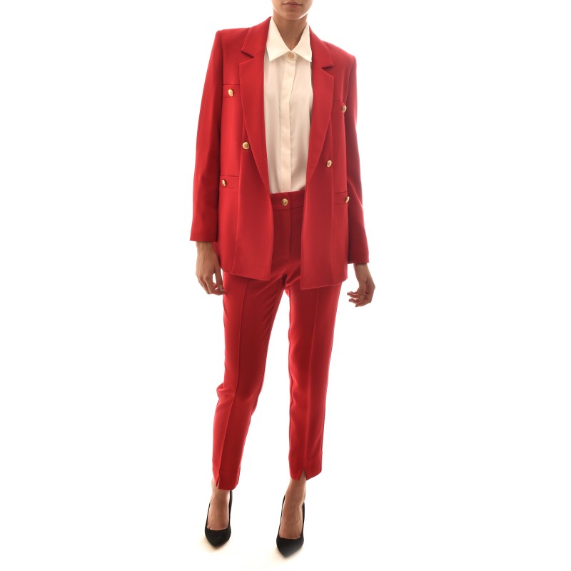 Forel Double Breasted Blazer With Gold Buttons-Red