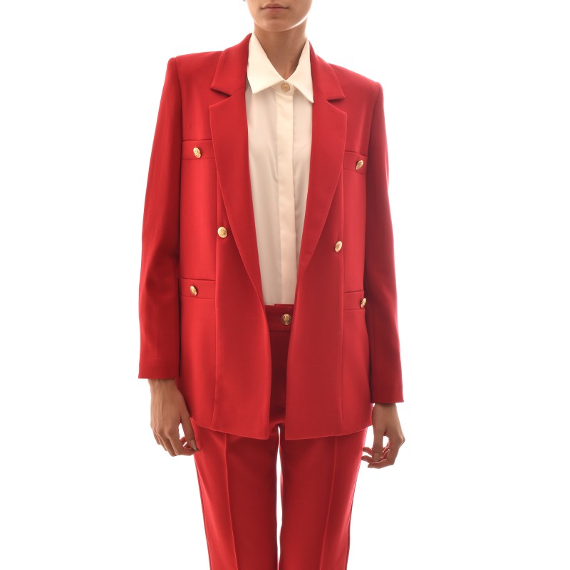 Forel Double Breasted Blazer With Gold Buttons-Red