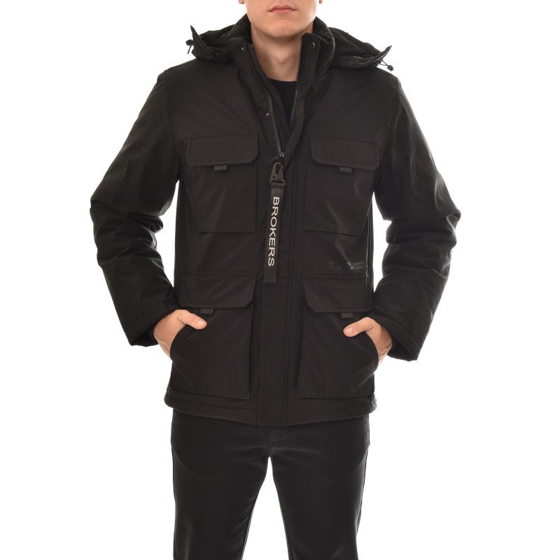 Brokers Utility Pocket Parka Jacket In Water Resistand Fabric-Black