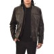 Navy & Green Detatchable Hood Leather Jacket-Black