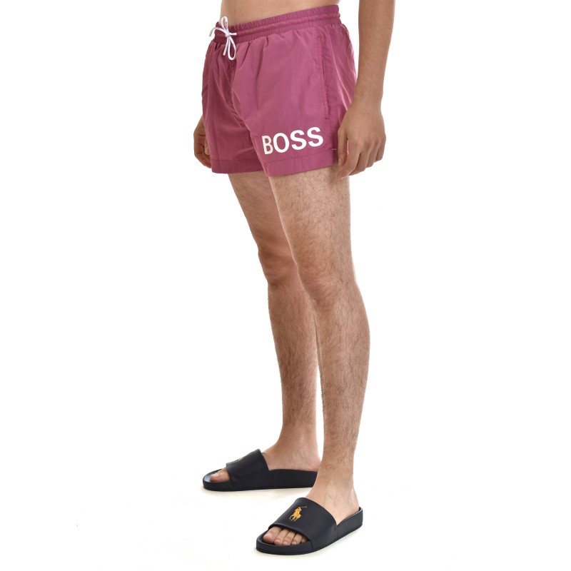Boss Swim Shorts With Length Logo In Quick-dry Fabric-Medium Pink