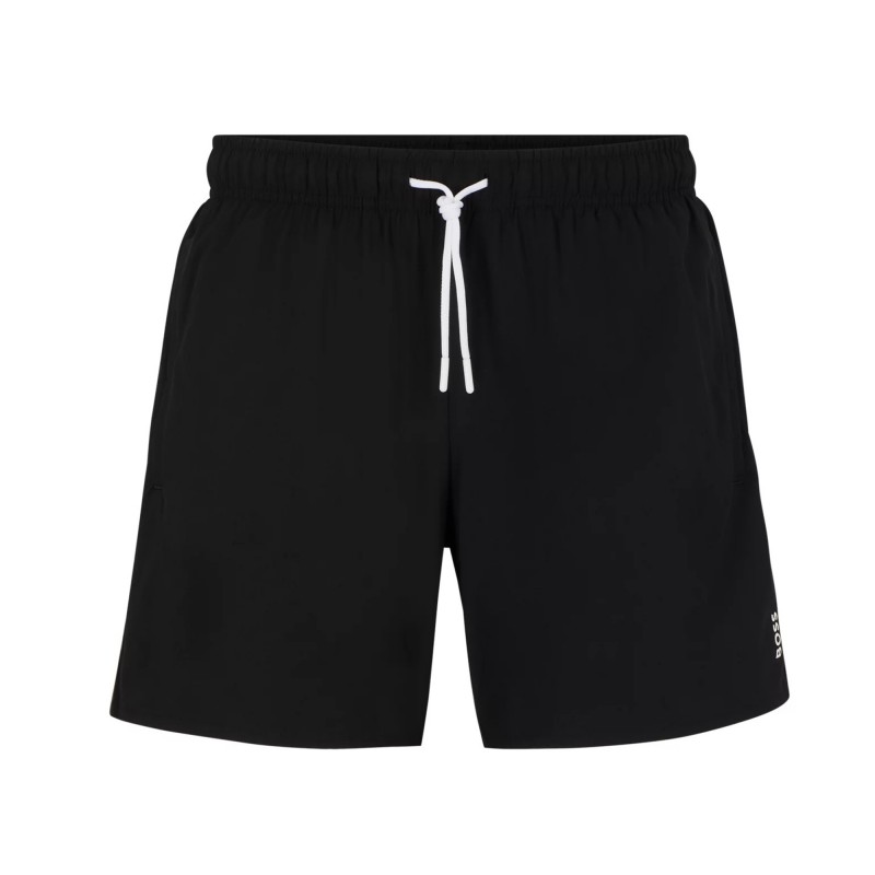 Boss Swim Shorts With Signature Stripes And Logo-Black