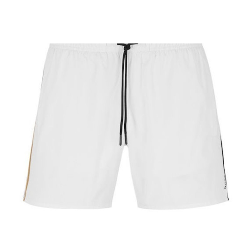 Boss Swim Shorts With Signature Stripes And Logo-White
