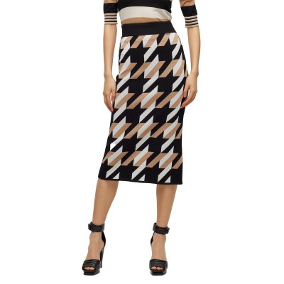 BOSS - Knitted jacquard-pattern pencil skirt with logo trim