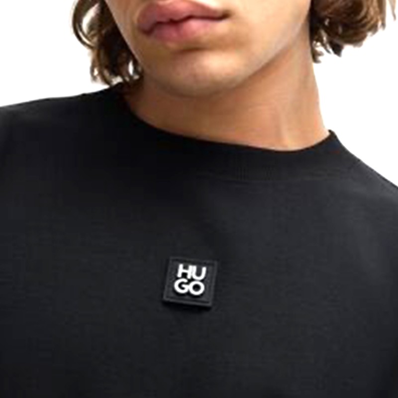 Hugo Stretch Cotton Regular Fit Sweatshirt With Stacked Logo-Black