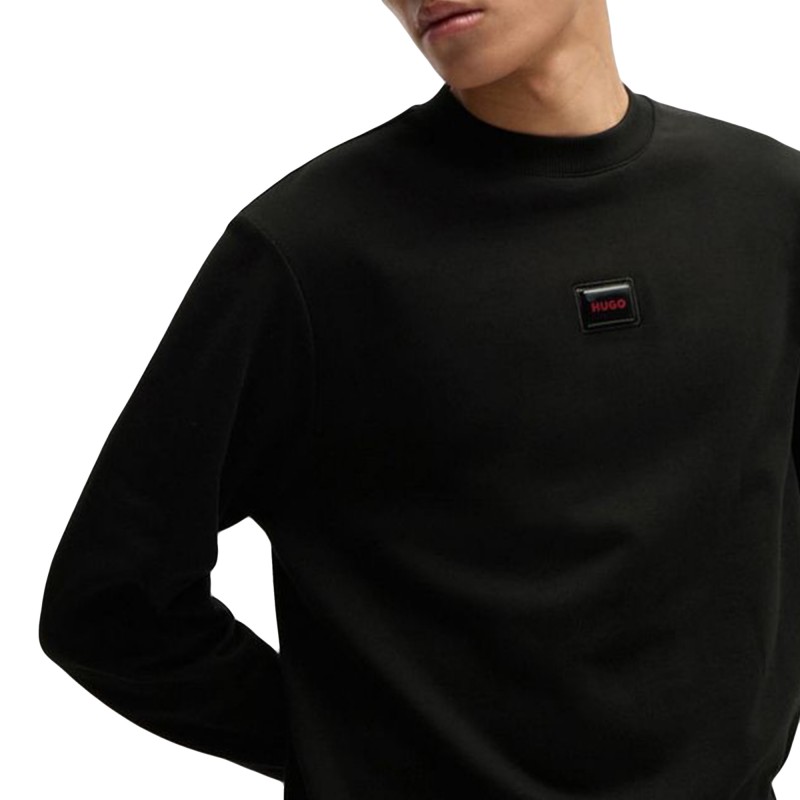 Hugo Cotton Terry Regular Fit Sweatshirt With Logo Trim-Black