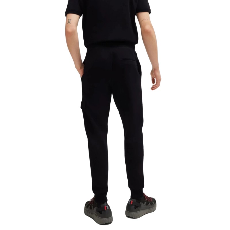 Hugo Cotton Terry Tracksuit Bottoms With Logo Trim-Black