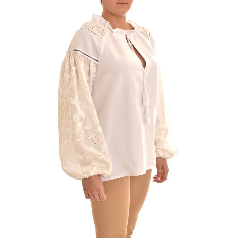 Kasia Tunic With Embroidered Sleeves-White