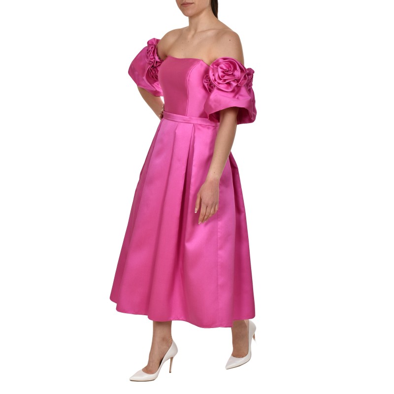 Allure Evening Pleated Long Dress-Bright Pink