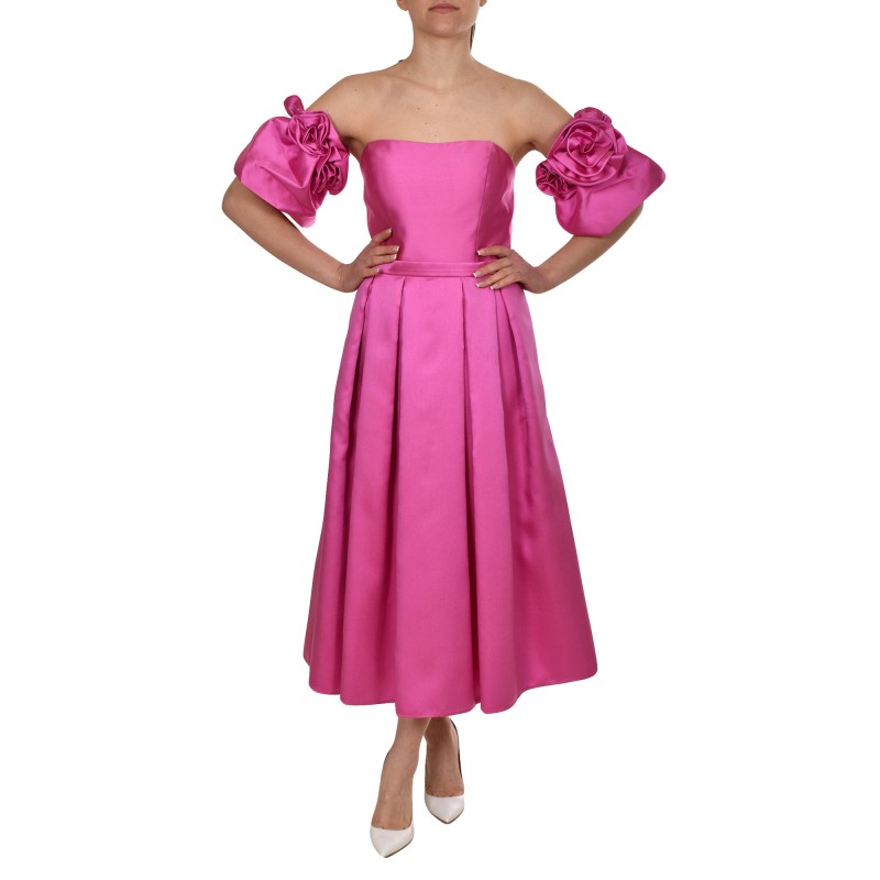 Allure Evening Pleated Long Dress-Bright Pink