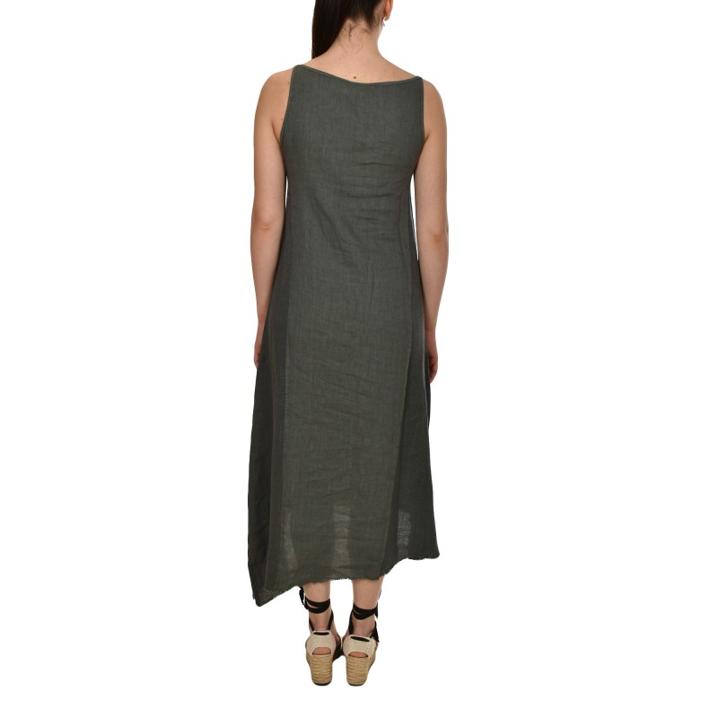 Lotus Eaters Sleeveless Dress In Distressed Frills-Garden Khaki