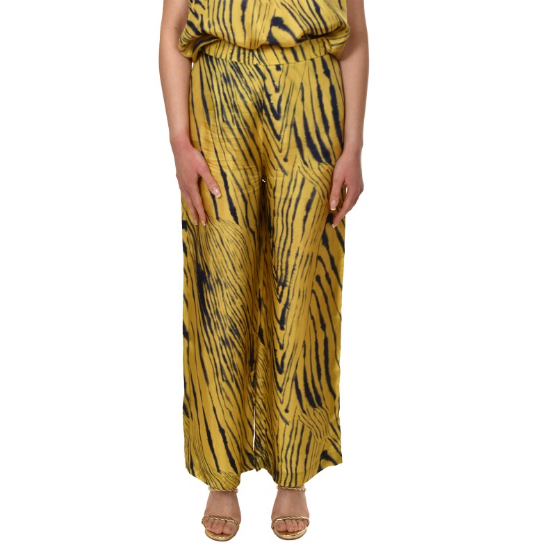 Lotus Eaters Relaxed Wide Fit Trousers-Mustard & Blue