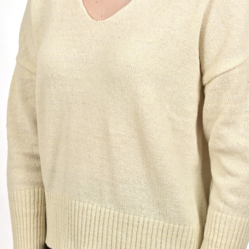 Lotus Eaters KG1 V-Neck Knit Blouse-Ecru