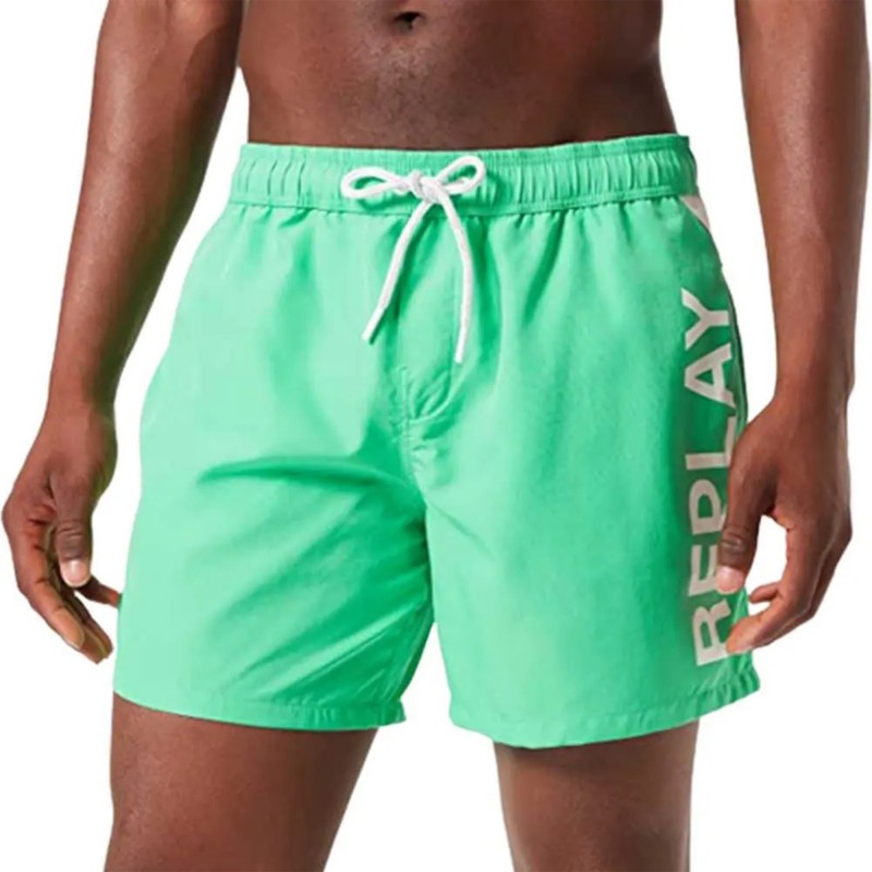 Replay Second Life Swimming Trunks In Recycled Poly With Print-Amalfi Green